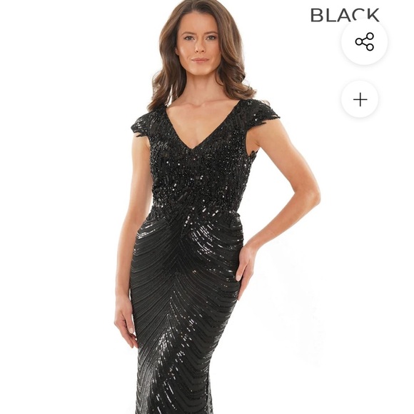 Marsoni Elegant Black Beaded Evening Dress Mother of Bride formal with train